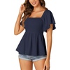image:imageLYANER Womens Square Neck Smocked Peplum Blouse Top Ruffle Short Sleeve Flowy Babydoll Cute Shirt TopsNavy Blue