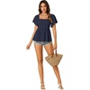 image:imageLYANER Womens Square Neck Smocked Peplum Blouse Top Ruffle Short Sleeve Flowy Babydoll Cute Shirt TopsNavy Blue