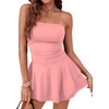 image:imageLYANER Womens Strapless Tube Tiered Ruffle Romper Dress Sleeveless Mini Flared Shorts JumpsuitPink