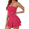 image:imageLYANER Womens Strapless Tube Tiered Ruffle Romper Dress Sleeveless Mini Flared Shorts JumpsuitRose