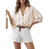 image:imageLYANER Womens Striped Collared Button Down 34 Sleeve Loose Fit Dressy Casual BlouseYellow