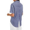 image:imageLYANER Womens Striped Collared V Neck Button Down Back Split Short Sleeve Casual Shirt TopsNavy Blue