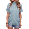 image:imageLYANER Womens Summer High Mock Neck Batwing Short Sleeve Shirt Top Asymmetric Hem Casual BlouseLight Blue
