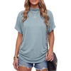 image:imageLYANER Womens Summer High Mock Neck Batwing Short Sleeve Shirt Top Asymmetric Hem Casual BlouseLight Blue