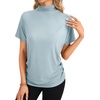 image:imageLYANER Womens Summer High Mock Neck Batwing Short Sleeve Shirt Top Asymmetric Hem Casual BlouseLight Blue