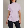 image:imageLYANER Womens Summer High Mock Neck Batwing Short Sleeve Shirt Top Asymmetric Hem Casual BlouseLight Purple
