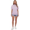 image:imageLYANER Womens Summer High Mock Neck Batwing Short Sleeve Shirt Top Asymmetric Hem Casual BlouseLight Purple