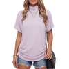 image:imageLYANER Womens Summer High Mock Neck Batwing Short Sleeve Shirt Top Asymmetric Hem Casual BlouseLight Purple