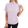 image:imageLYANER Womens Summer High Mock Neck Batwing Short Sleeve Shirt Top Asymmetric Hem Casual BlouseLight Purple