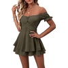 image:imageLYANER Womens Summer Off The Shoulder Wrap Tie Back Short Sleeve Ruffle Romper Dress Short JumpsuitArmy Green