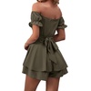 image:imageLYANER Womens Summer Off The Shoulder Wrap Tie Back Short Sleeve Ruffle Romper Dress Short JumpsuitArmy Green