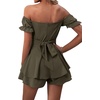 image:imageLYANER Womens Summer Off The Shoulder Wrap Tie Back Short Sleeve Ruffle Romper Dress Short JumpsuitArmy Green