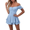 image:imageLYANER Womens Summer Off The Shoulder Wrap Tie Back Short Sleeve Ruffle Romper Dress Short JumpsuitAzure