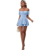 image:imageLYANER Womens Summer Off The Shoulder Wrap Tie Back Short Sleeve Ruffle Romper Dress Short JumpsuitAzure