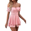 image:imageLYANER Womens Summer Off The Shoulder Wrap Tie Back Short Sleeve Ruffle Romper Dress Short JumpsuitBaby Pink