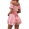 image:imageLYANER Womens Summer Off The Shoulder Wrap Tie Back Short Sleeve Ruffle Romper Dress Short JumpsuitBaby Pink