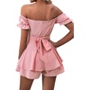 image:imageLYANER Womens Summer Off The Shoulder Wrap Tie Back Short Sleeve Ruffle Romper Dress Short JumpsuitBaby Pink