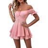 image:imageLYANER Womens Summer Off The Shoulder Wrap Tie Back Short Sleeve Ruffle Romper Dress Short JumpsuitBaby Pink