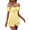 image:imageLYANER Womens Summer Off The Shoulder Wrap Tie Back Short Sleeve Ruffle Romper Dress Short JumpsuitBaby Yellow