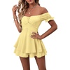image:imageLYANER Womens Summer Off The Shoulder Wrap Tie Back Short Sleeve Ruffle Romper Dress Short JumpsuitBaby Yellow