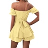 image:imageLYANER Womens Summer Off The Shoulder Wrap Tie Back Short Sleeve Ruffle Romper Dress Short JumpsuitBaby Yellow