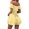 image:imageLYANER Womens Summer Off The Shoulder Wrap Tie Back Short Sleeve Ruffle Romper Dress Short JumpsuitBaby Yellow