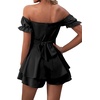 image:imageLYANER Womens Summer Off The Shoulder Wrap Tie Back Short Sleeve Ruffle Romper Dress Short JumpsuitBlack
