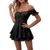 image:imageLYANER Womens Summer Off The Shoulder Wrap Tie Back Short Sleeve Ruffle Romper Dress Short JumpsuitBlack