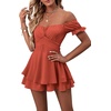 image:imageLYANER Womens Summer Off The Shoulder Wrap Tie Back Short Sleeve Ruffle Romper Dress Short JumpsuitCaramel