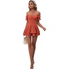 image:imageLYANER Womens Summer Off The Shoulder Wrap Tie Back Short Sleeve Ruffle Romper Dress Short JumpsuitCaramel