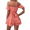 image:imageLYANER Womens Summer Off The Shoulder Wrap Tie Back Short Sleeve Ruffle Romper Dress Short JumpsuitCoral Pink
