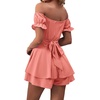 image:imageLYANER Womens Summer Off The Shoulder Wrap Tie Back Short Sleeve Ruffle Romper Dress Short JumpsuitCoral Pink