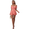 image:imageLYANER Womens Summer Off The Shoulder Wrap Tie Back Short Sleeve Ruffle Romper Dress Short JumpsuitCoral Pink
