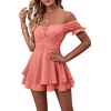 image:imageLYANER Womens Summer Off The Shoulder Wrap Tie Back Short Sleeve Ruffle Romper Dress Short JumpsuitCoral Pink