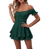 image:imageLYANER Womens Summer Off The Shoulder Wrap Tie Back Short Sleeve Ruffle Romper Dress Short JumpsuitDark Green