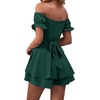 image:imageLYANER Womens Summer Off The Shoulder Wrap Tie Back Short Sleeve Ruffle Romper Dress Short JumpsuitDark Green