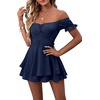 image:imageLYANER Womens Summer Off The Shoulder Wrap Tie Back Short Sleeve Ruffle Romper Dress Short JumpsuitDeep Blue
