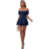 image:imageLYANER Womens Summer Off The Shoulder Wrap Tie Back Short Sleeve Ruffle Romper Dress Short JumpsuitDeep Blue