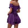 image:imageLYANER Womens Summer Off The Shoulder Wrap Tie Back Short Sleeve Ruffle Romper Dress Short JumpsuitDeep Purple