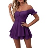 image:imageLYANER Womens Summer Off The Shoulder Wrap Tie Back Short Sleeve Ruffle Romper Dress Short JumpsuitDeep Purple