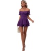image:imageLYANER Womens Summer Off The Shoulder Wrap Tie Back Short Sleeve Ruffle Romper Dress Short JumpsuitDeep Purple