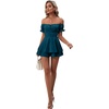 image:imageLYANER Womens Summer Off The Shoulder Wrap Tie Back Short Sleeve Ruffle Romper Dress Short JumpsuitDeep Teal