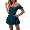 image:imageLYANER Womens Summer Off The Shoulder Wrap Tie Back Short Sleeve Ruffle Romper Dress Short JumpsuitDeep Teal