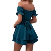 image:imageLYANER Womens Summer Off The Shoulder Wrap Tie Back Short Sleeve Ruffle Romper Dress Short JumpsuitDeep Teal
