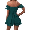 image:imageLYANER Womens Summer Off The Shoulder Wrap Tie Back Short Sleeve Ruffle Romper Dress Short JumpsuitDeep Teal Green