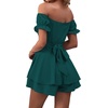 image:imageLYANER Womens Summer Off The Shoulder Wrap Tie Back Short Sleeve Ruffle Romper Dress Short JumpsuitDeep Teal Green