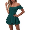 image:imageLYANER Womens Summer Off The Shoulder Wrap Tie Back Short Sleeve Ruffle Romper Dress Short JumpsuitDeep Teal Green