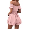 image:imageLYANER Womens Summer Off The Shoulder Wrap Tie Back Short Sleeve Ruffle Romper Dress Short JumpsuitDusty Pink
