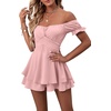 image:imageLYANER Womens Summer Off The Shoulder Wrap Tie Back Short Sleeve Ruffle Romper Dress Short JumpsuitDusty Pink