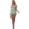 image:imageLYANER Womens Summer Off The Shoulder Wrap Tie Back Short Sleeve Ruffle Romper Dress Short JumpsuitFloral Green Leaves